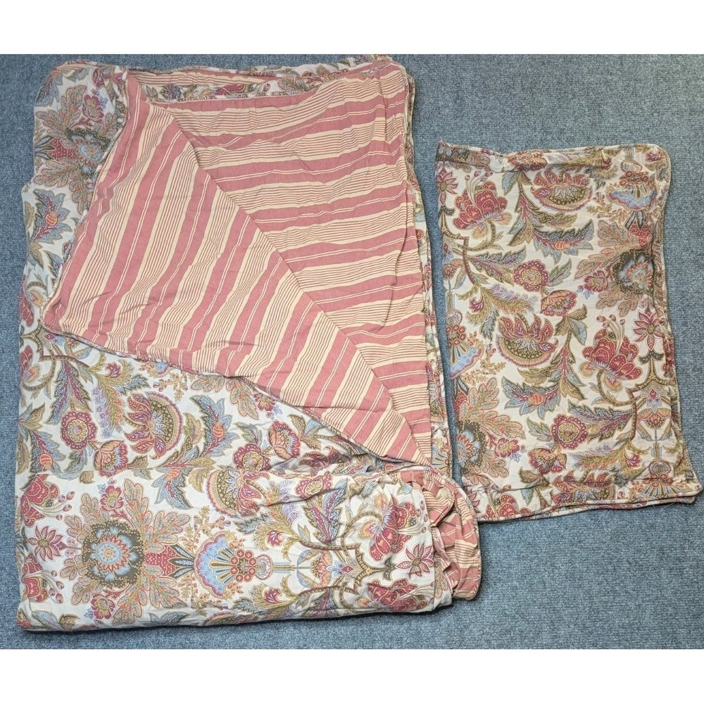 Lauren Ralph Lauren JACOBEAN Full/ Queen Reversible Stripe Duvet Cover‎ & Case